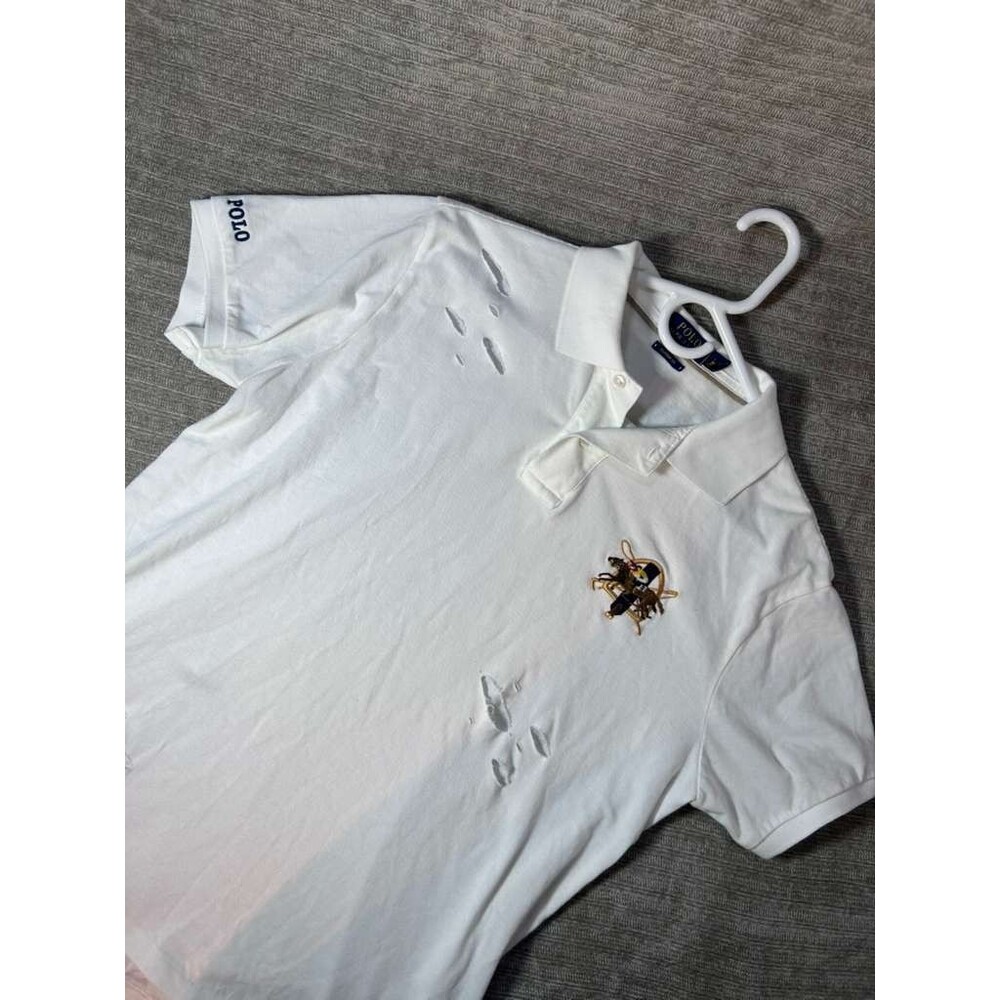 Polo Ralph Lauren Polo Shirt Mens Large White Custom Fit Horse Equestrian